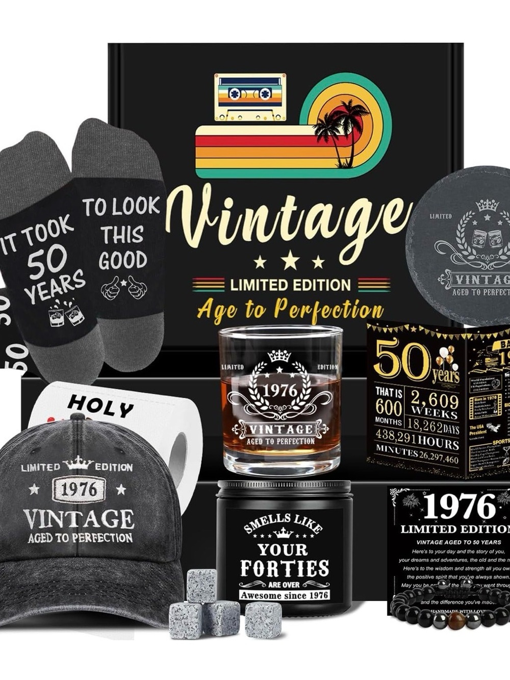 Vintage Black & Cream 1976 50th Birthday Gift Set